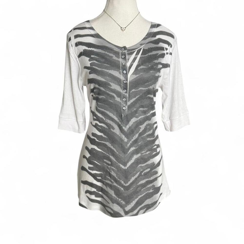 INC International Concepts white grey zebra print button-up front Size Large